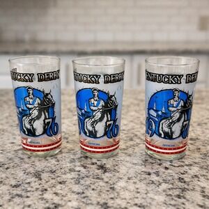 1976 Kentucky Derby Glasses Mint Julep Set of 3 Official Souvenir Harry Stevens
